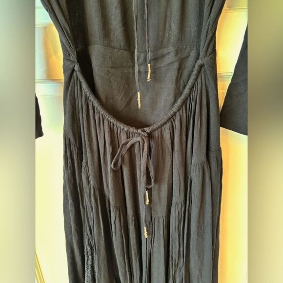 NWT Free People Sea Me Black Maxi Dress Scoop Neck Open Back Lace Long Sleeve - Picture 3 of 7
